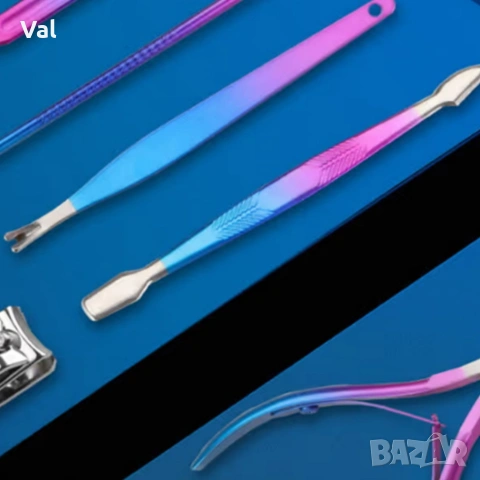 Комплект за маникюр от 10 части в елегантен син калъф с матово покритие, снимка 3 - Други - 53892546