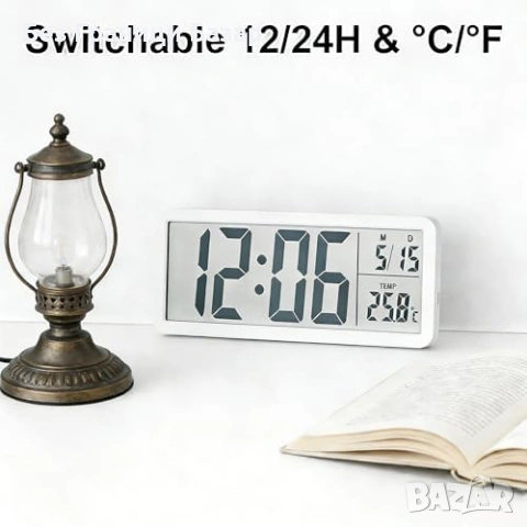 Нов Дигитален стенен часовник 8" LCD дата температура USB бял за стена, снимка 3 - Други стоки за дома - 53915337