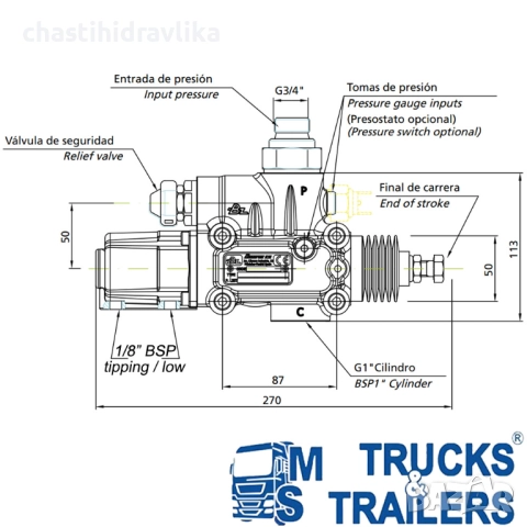 Хидравличен разпределител BEZARES 350bar 9041890-3, снимка 2 - Части - 52562981