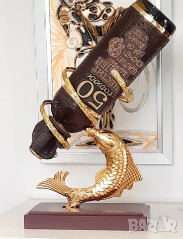 Златна Риба с бутилка за юбилей - 40, 50, 60, 70 или 80 години, снимка 4 - Подаръци за юбилей - 35946314