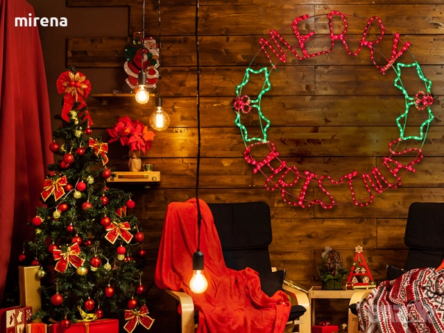 Лед Led светлинен надпис кръгла Весела коледа Merry Christmas