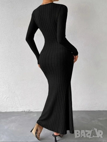Дълга плетена дамска рокля в черно, снимка 4 - Рокли - 52878714