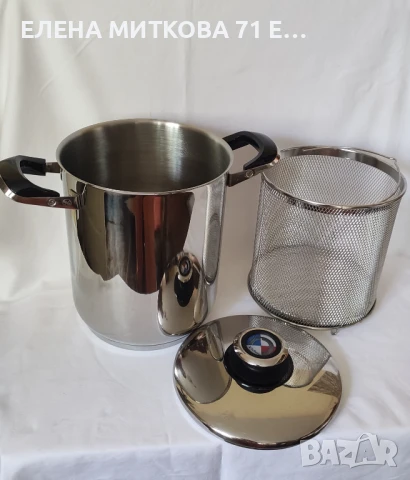 Висококачествена немска висока тенджера от неръждаема стомана с телена кошница и капак с темоконтрол, снимка 1