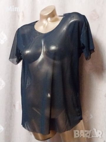 L/XL  Блуза с къс ръкав от еластичен прозрачен тюл , снимка 2 - Тениски - 45911146
