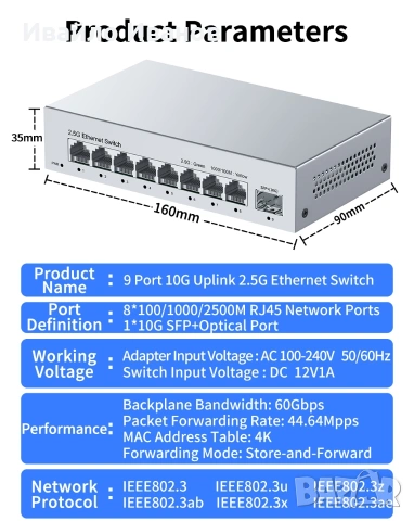 комутатор 2,5Ghz switch 5+1 или 8+1 порта, снимка 9 - Суичове - 53701965