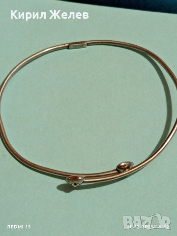 РЪЧНА ИЗРАБОТКА СРЕБЪРНА ГРИВНА с МАЛКИ СЪРЦА ИНКРУСТИРАНИ КРИСТАЛИ Italy 34508, снимка 5 - Гривни - 52858500