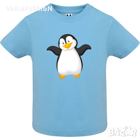 Нова бебешка тениска в светлосин цвят с Пингвин, снимка 1 - Бебешки блузки - 45670959