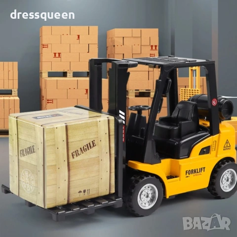 4746 Жълт метален мотокар с подвижни части – Реалистичен модел на подемен кран