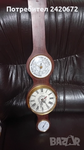 старинен часовник с барометър и термометър, снимка 4 - Антикварни и старинни предмети - 52070722