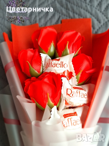 Бюджетни букети от ароматни сапунени рози и бонбон , снимка 3 - Подаръци за жени - 44954618