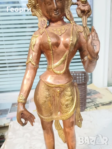 Голяма бронзова Тара,статуетка-43 см., снимка 2 - Колекции - 54254899