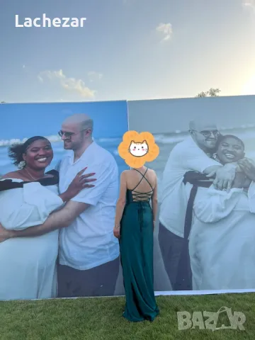 Дълга рокля от сатен, обувки и чанта , снимка 3 - Рокли - 50024588