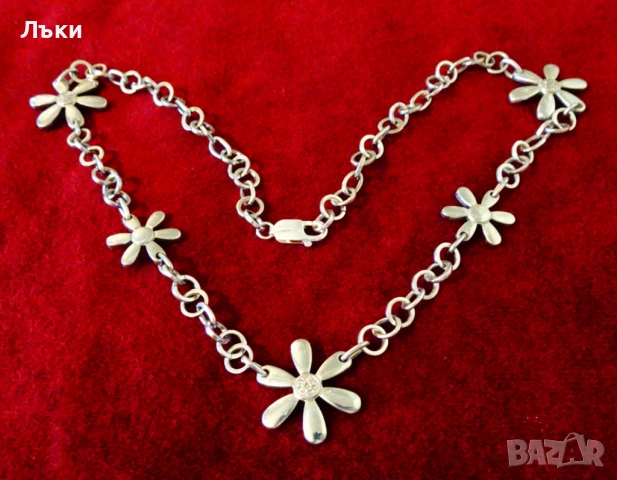Сребърно колие 925,циркони,цветя,39 грама. , снимка 6 - Колиета, медальони, синджири - 50594336