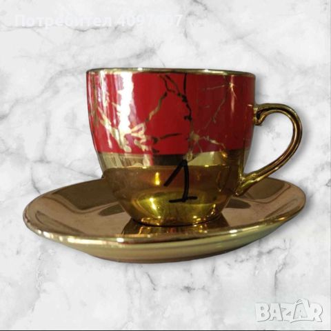 Луксозен комплект за кафе 6 бр. чаши + 6 бр. чинийки, снимка 2 - Сервизи - 45530608