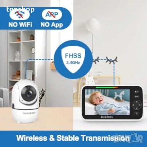 Чисто нов бебефон HelloBaby HB6550 Pro – 5" дисплей и въртяща се камера (Без WiFi) , снимка 5 - Бебефони - 54056703