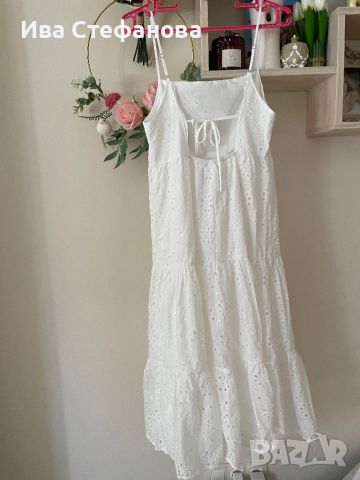 Бяла дълга нова бродерия  дантелена елегантна кукленска ажурна рокля ажур 100 % памук памучна, снимка 7 - Рокли - 46406061