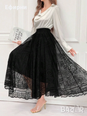 Черна дантелена пола, Елегантна пола, Дантелена пола, Черна пола, снимка 3 - Поли - 52218802