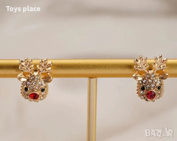 Красиви коледни обеци с циркони, коледни еленчета обеци , снимка 3 - Обеци - 52339530