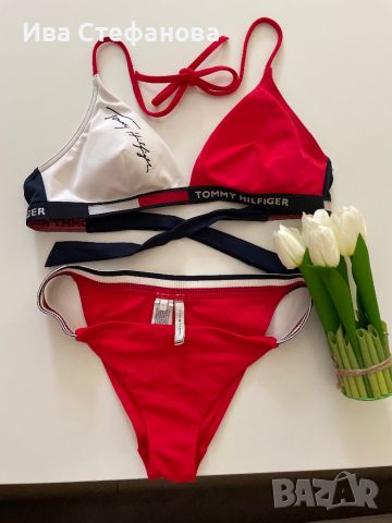 Tommy Hilfiger нов  бански костюм сет от две части червен бял 100 % оригинален 