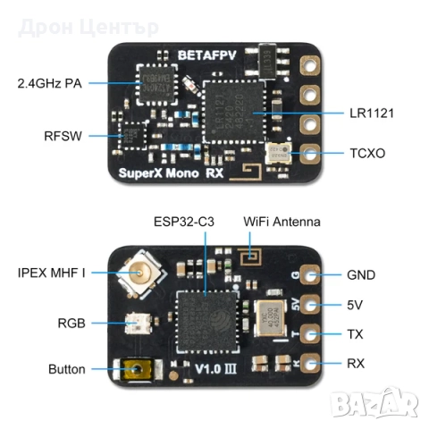 Приемник SuperX ELRS Gemini Xross Nano (ELRS 2.4G+915M), снимка 7 - Дронове и аксесоари - 52644532