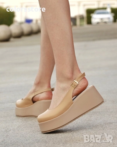 Сандали на платформа - бежова кожа - HLZ90 