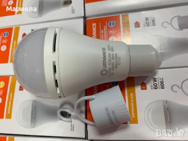 LED Крушка RECHARGEABLE A60 E27/8W/230V 6500K - Ledvance, снимка 3 - Лед осветление - 47212367