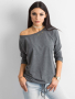 Памучна дамска блуза - Тъмносива - XS, снимка 1 - Блузи с дълъг ръкав и пуловери - 44941247