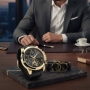 Елегантен мъжки комплект – часовник с черна каишка и гривна с метален щит, снимка 3