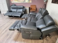 Тъмно сиви кожени дивани тройка и двойка с ел. релакс механизъм, снимка 4