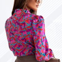 Дамска риза с дълъг ръкав и абстрактен принт, 100% памук, снимка 2 - Ризи - 45932128