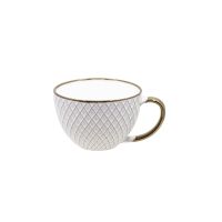 Чаша за кафе и чай, на ромбове, керамика, бяла, 310мл, снимка 1 - Чаши - 45232874
