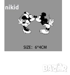 Мики и Мини Маус Черно бял термо щампа апликация картинка за дреха, снимка 1