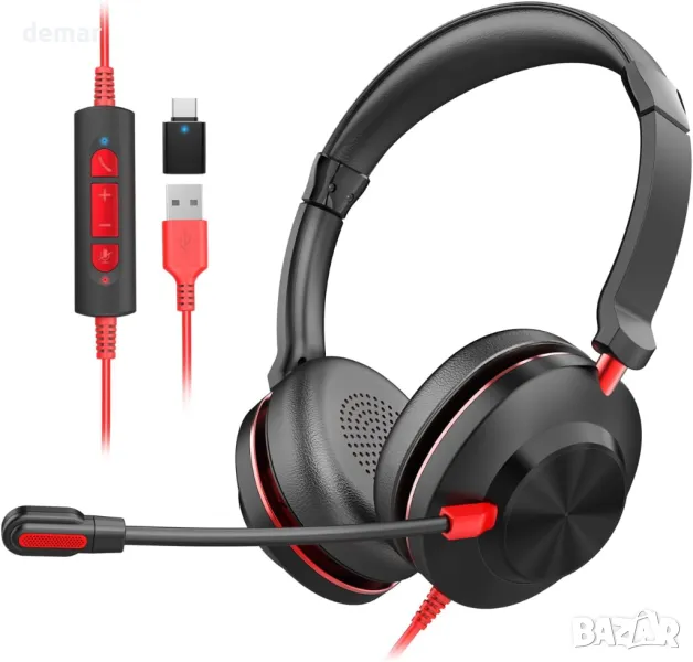 Слушалки Earbay с микрофон, USB кабелни слушалки, шумопотискане, вграден контрол, снимка 1