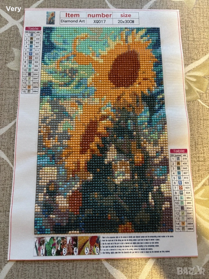 5D диамантен гоблен,ръчно налепен с кръгли камъчета!Слънчогледи.Р.р:20Х30см.Цена:35,20лв. или 18€., снимка 1