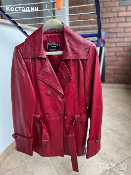Червено кожено дамско яке , снимка 1