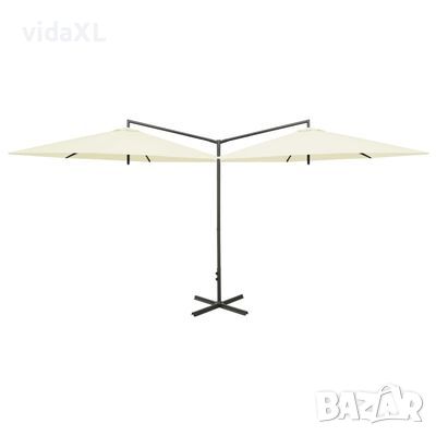 vidaXL Двоен чадър със стоманен прът, пясъчен, 600 см（SKU:312563, снимка 1