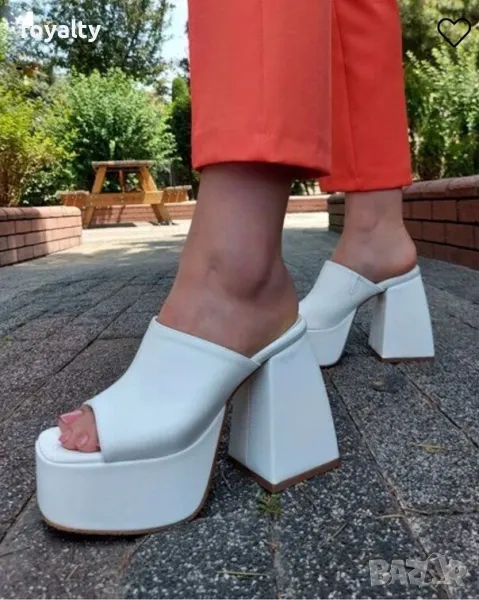 Чехли на ток - бяла кожа, снимка 1