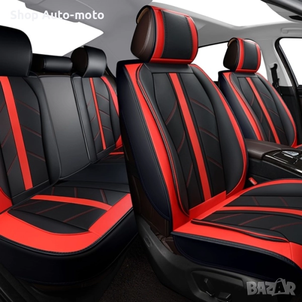 Универсална тапицерия за кола Automat 1171 – 5 части, еко кожа, Червено с черно, снимка 1