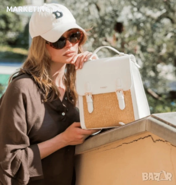 Кокетна дамска раничка, със сламени детайли, снимка 1