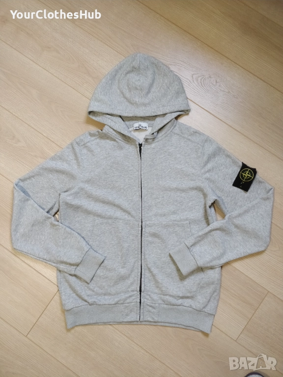 Stone Island L size Мъжки светлосив суитшърт с цип и качулка, снимка 1