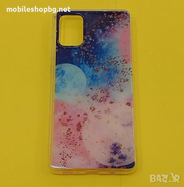 калъф за Samsung Galaxy A71 силиконов цветен галактика и златни пръски, снимка 1