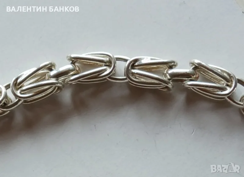 Масивен сребърен синджир с ''Кралска плетка'' (King chain)/ ''Византийска плетка'', снимка 1