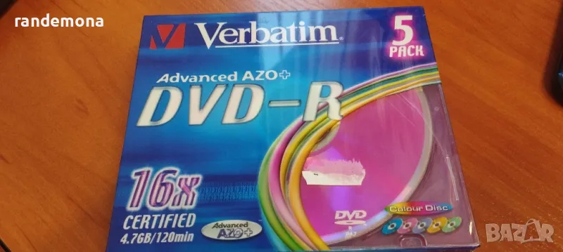 Verbatim DVD-R диск, цветна повърхност, AZO, 4.7GB, 16x, 5 бр, снимка 1