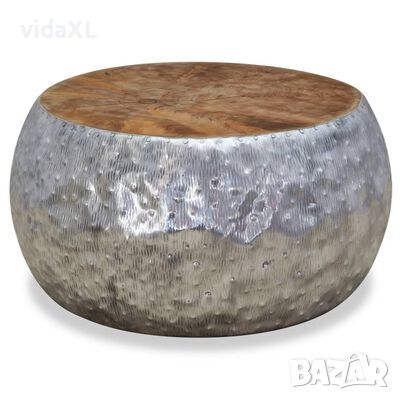 vidaXL Маса за кафе, алуминий, тиково дърво, 60х60х30 см(SKU:244549, снимка 1