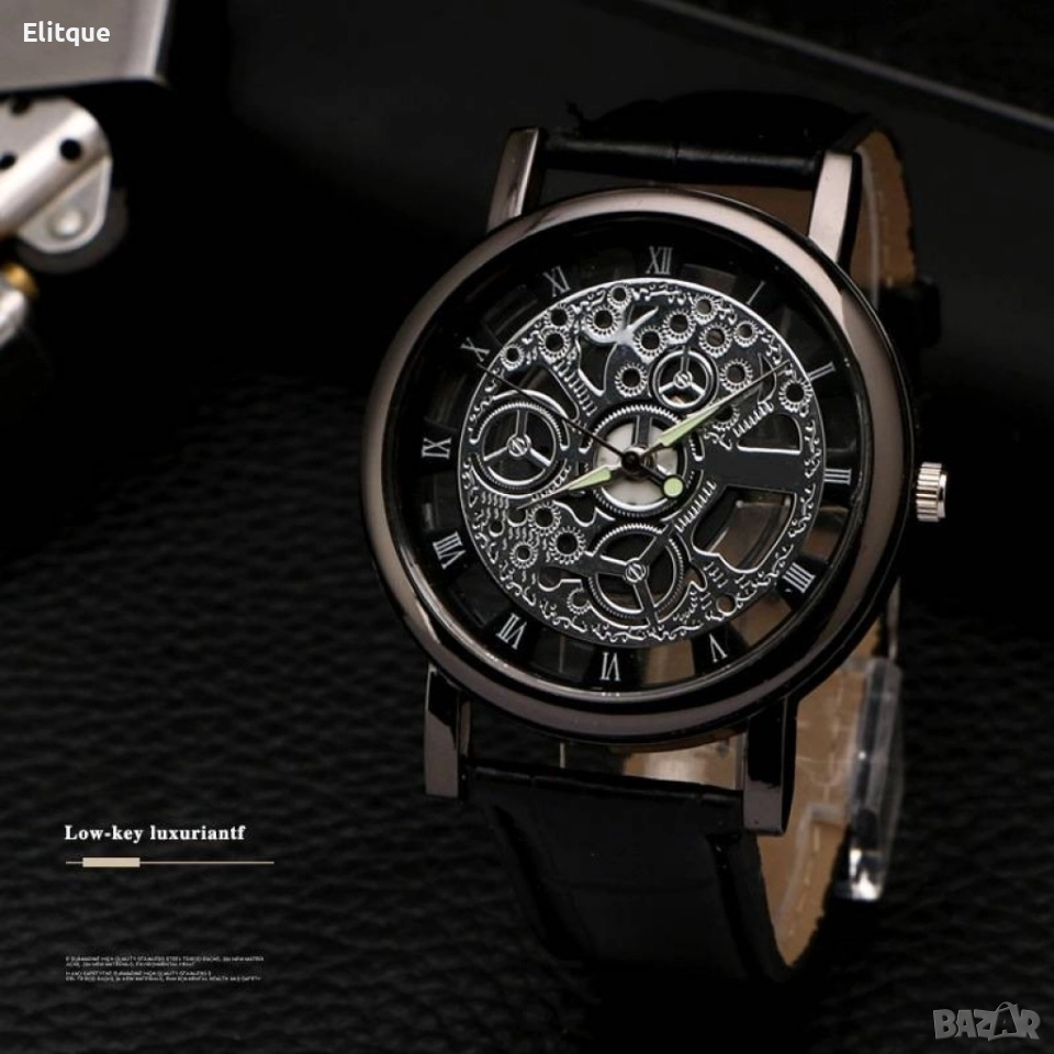 Изискан прозрачен мъжки ръчен часовник с кварцов механизъм и к. каишка , снимка 1