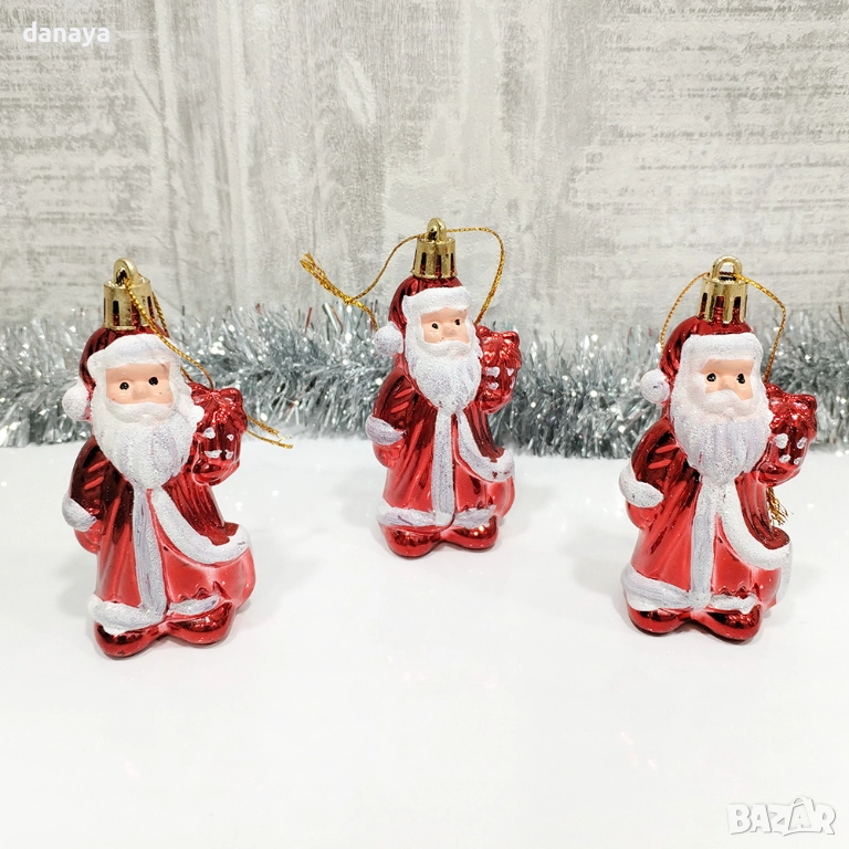 6175 Комплект коледни играчки за елха Дядо Коледа, 3 броя, 9 см, снимка 1