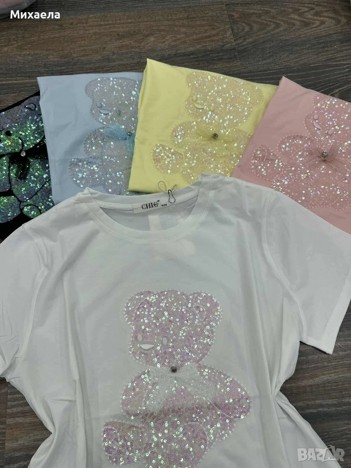 Дамски тениски с мече апликация - няколко цвята - 18€, снимка 1