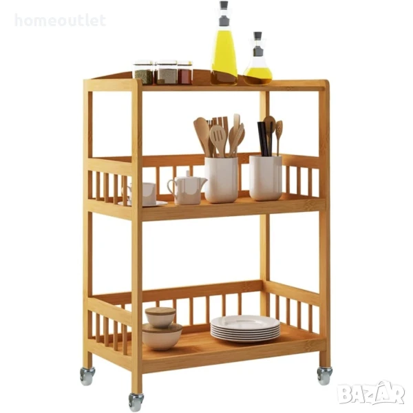 БЕЗПЛАТНА ДОСТАВКА Бамбуково шкафче / етажерка с колелца и многофункционално приложение 60HSJFZC05, снимка 1