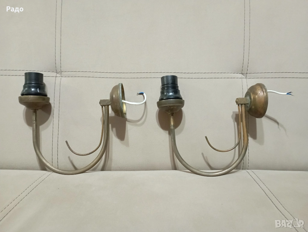 Два броя месингови аплици лампи за стена, снимка 1