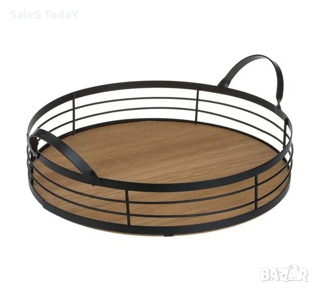 Поднос за сервиране, Кръгъл, метални дръжки, Ø30x6см , снимка 1